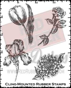 Charcoal Flowers Cling Mounted Rubber Stamps from Red Rubber Designs
