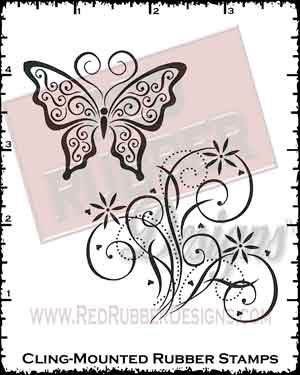 Butterfly Flourish Cling Mounted Rubber Stamps from Red Rubber Designs